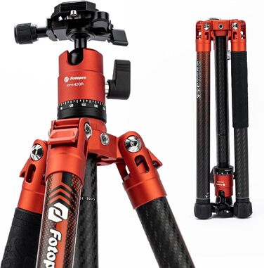 Штатив Fotopro X-Aircross 3 з вуглецевого волокна, 152 см, 360° поворотний кріплення, 0.94 кг, для DSLR, з сумкою, максимальне навантаження 10 кг, помаранчевий