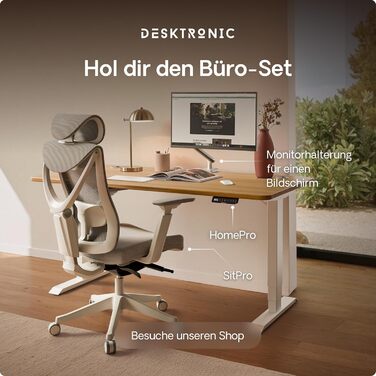 Електричний регульований стіл Desktronic HomePro 160x80 см – з двома моторами, сенсорним керуванням та USB-портами (білий + масив дуб)