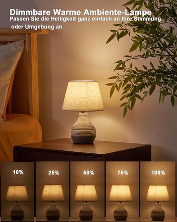 Бездротова керамічна настільна лампа з таймером, димером, лляним абажуром, пультом дистанційного керування, акумуляторна, в стилі Mid Century Modern