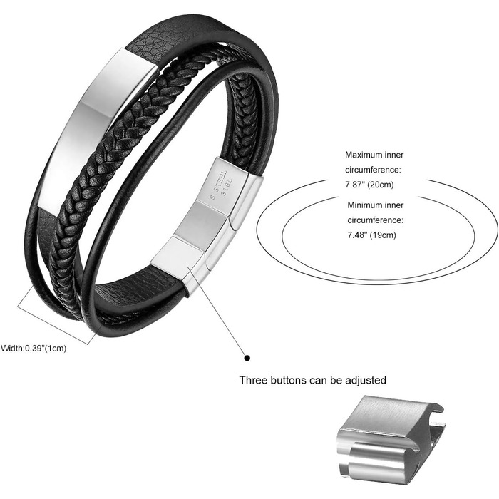 Чоловічий шкіряний браслет JewelryWe, ручної роботи, плетіння з кількох рядів, зі сталевим магнітним застібкою, регульований, для чоловіків та жінок