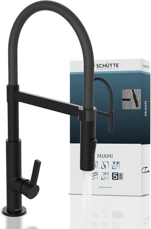 Чорний матовий змішувач для кухні SCHÜTTE 79147 MIAMI з висувною магнітною лійкою та 360° поворотом, з Soft Touch шлангом, однорідний важіль