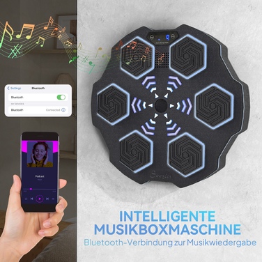 SPORTNOW Музична боксерська машина, електронна Bluetooth боксерська машина з музикою, 9 швидкостей, 3 режими, настінна смарт-ціль для боксу зі світлодіодними ліхтарями, для дорослих, домашні тренування, Чорний | Aosom