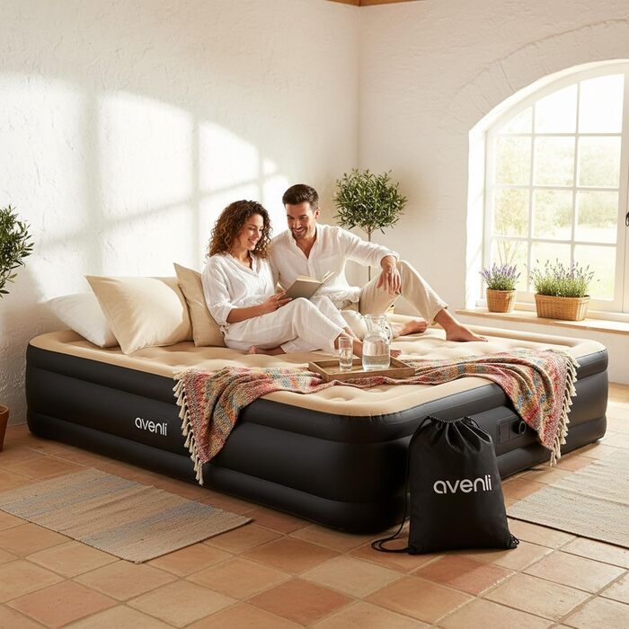 Надувний матрац Avenli для 2 осіб 203x157x47 см з вбудованим насосом - самонадувний матрац для кемпінгу та дому