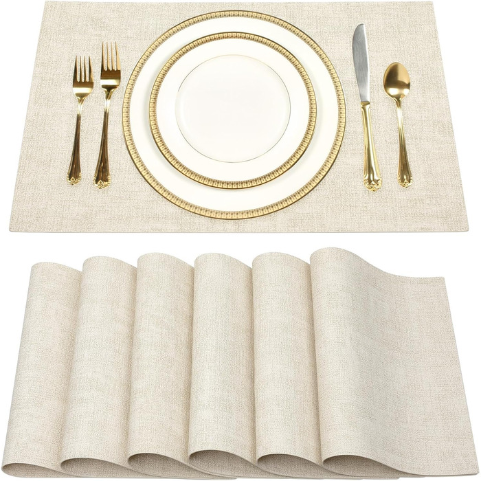 SUEH DESIGN Leather Placemats - Set of 6 Placemats, Washable, Leather-Look, Heat-Resistant PU Faux Leather Placemats for Home, Kitchen, Dining Table, 43cm x 31cm