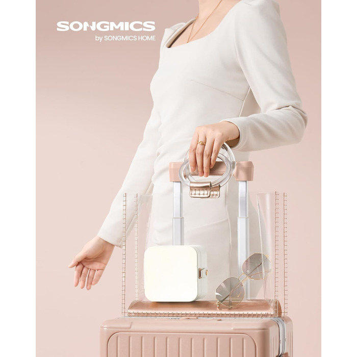 SONGMICS Скринька для прикрас у подорож, компактна, 2 яруси, портативна, для великих аксесуарів, 11 x 16 x 8 см, ідеальна ідея для подарунка, білий колір JBC166W01