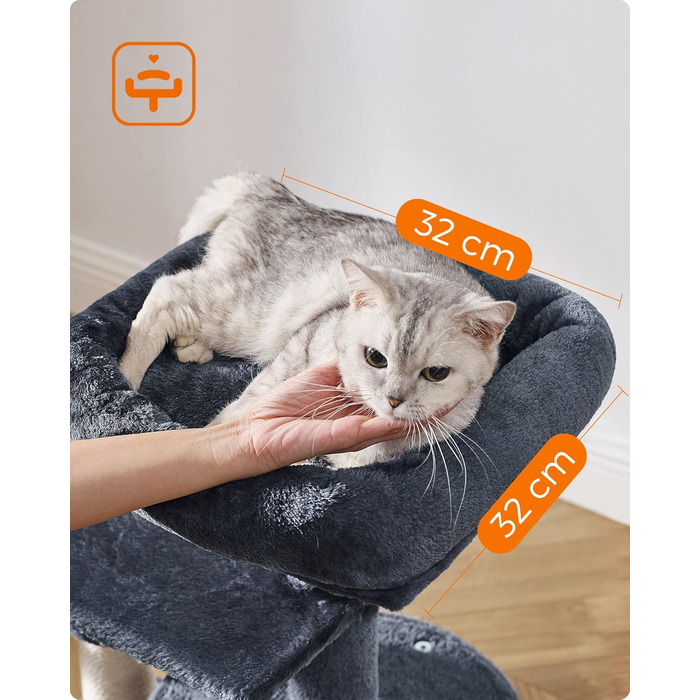 Feandrea Cat Tree, Small Cat Tree, Multi-Level, 68 cm, Smoke Gray PCT59G