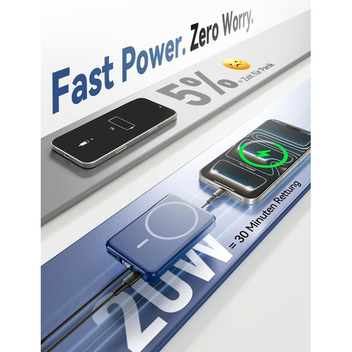 Power Bank MagSafe 10000mAh Dark Blue – Бездротовий магнітний зарядний пристрій для iPhone 15/14/13/12 Pro Max, 20W PD швидка зарядка, USB-C
