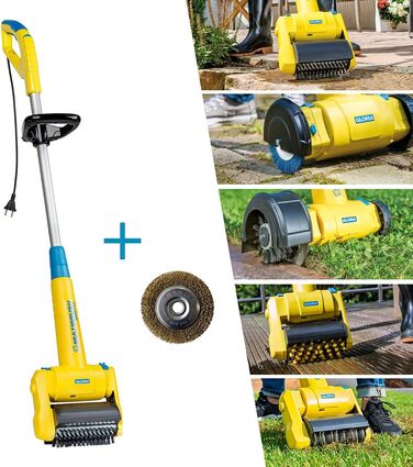 Електрощітка Gloria MultiBrush Speedcontrol — багатофункціональний інструмент для видалення бур'янів, очищення каменю, дерева, швів, підрізки країв газону, аерації та вертикутування, комплект з 2 насадками