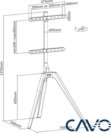 Настінне кріплення для телевізора CAVO Motion 32-70 дюймів, до 45 кг, VESA 400x400, поворотне, нахильне, універсальне для LED/LCD/OLED
