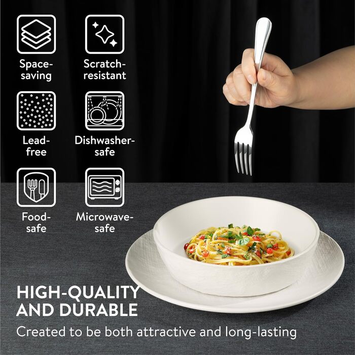 Набір посуду Navaris з каменю (16 предметів) для 4 осіб - тарілки, супові тарілки, чашки, сірий колір