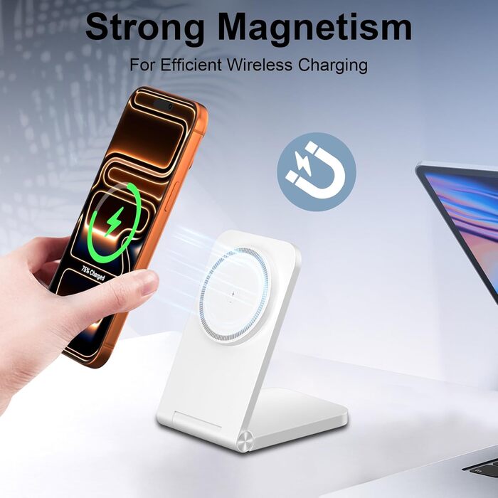 Бездротова зарядка MagSafe, складана, швидка, сумісна з iPhone 17, 16, 15, 14, 13, 12, AirPods 3/2/Pro 2/Pro (G240 White)