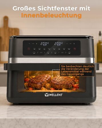Аерофритюрниця WELLENT 12л з двома камерами (4+7л) 2600 Вт - 10-в-1, сенсорний екран, функція Match&Sync, миття в посудомийній машині