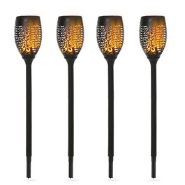 Outsunny Solar Light Outdoor 4-Piece Set Garden Light IP44 Waterproof 6-8h Lighting Duration Warm Light Source Plastic Black Ø12 x H72cm