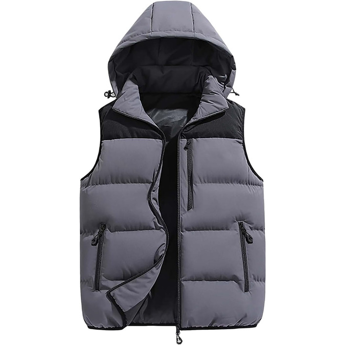Чоловіча пухова жилетка з капюшоном, тепла безрукавка для зими, туризму та повсякденного носіння (4XL, сіра)