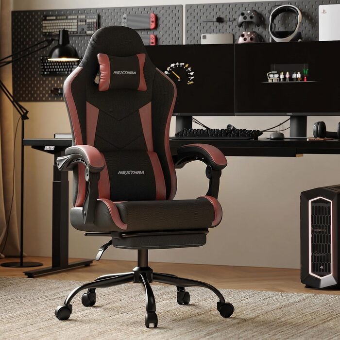 Геймерське крісло Nexthra Ergonomisch з підставкою для ніг, до 180 кг, рожеве. Офісне крісло для геймінгу та роботи, з регульованою спинкою 150°