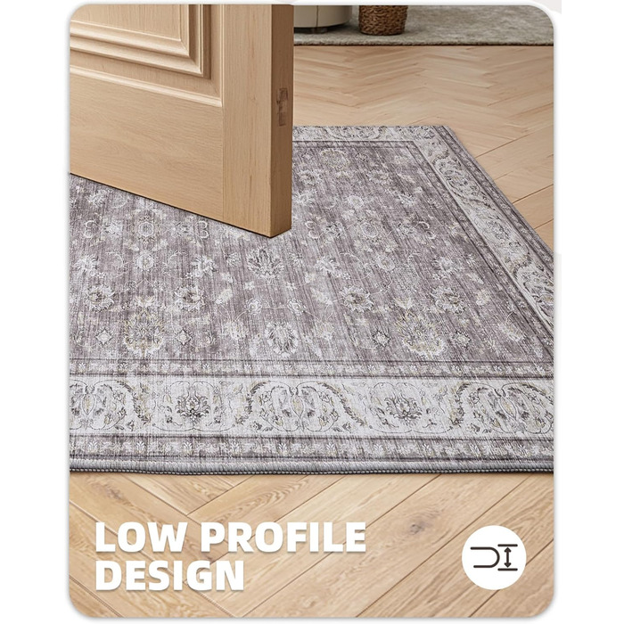 Килимок для дому COLOR&GEOMETRY 60x90 см з TPE-покриттям, сірий (бежевий та сірий-02), низький профіль, легко миється