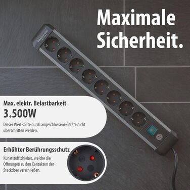 Мережевий фільтр Brennenstuhl Premium-Alu-Line на 8 розеток, 3м, алюмінієвий корпус з вимикачем, Made in Germany