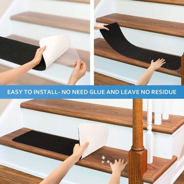 Килимок на сходи RIOLAND, антиковзаючий, для дому, на дерев'яні сходи, для дітей та собак, 15 шт., 20,3 x 76,2 см, чорний