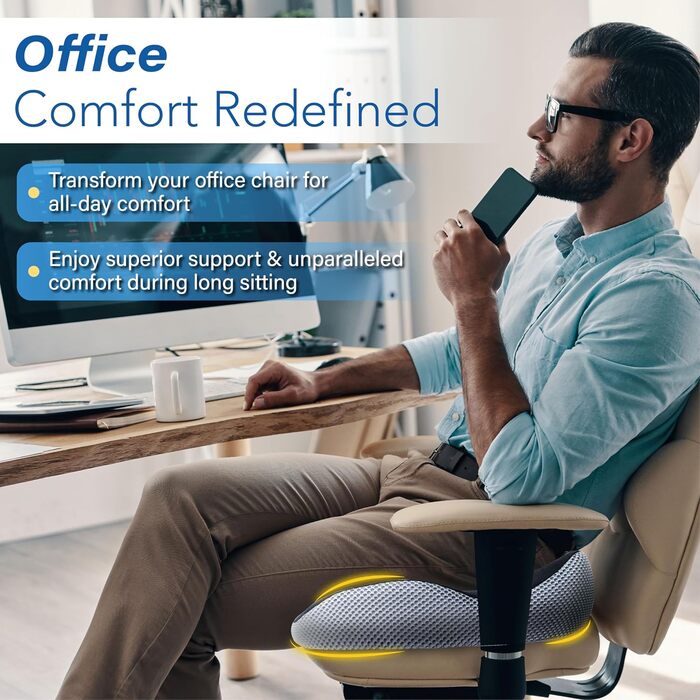 Подушка для сидіння в авто з Memory Foam для полегшення болю в попереку, велика, для коротких водіїв на далекі відстані - автокрісло для машини, офісу, чорно-сіра