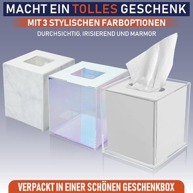 Acrylic tissue holder, transparent tissue box for cosmetic tissues, napkins, and lint-free cloths. Perfect for bathrooms, desks, workspaces, and vanity tables (Square, Marble)