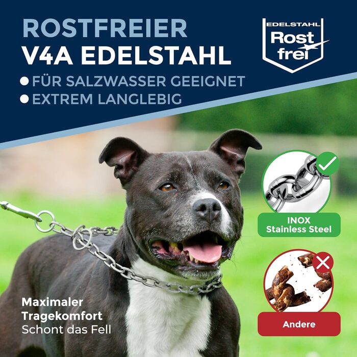 Нашийник для собак з обхватом шиї 49-53 см, нержавіюча сталь V4A, з запобіжником, ланцюговий, 5 мм, довжина 64 см