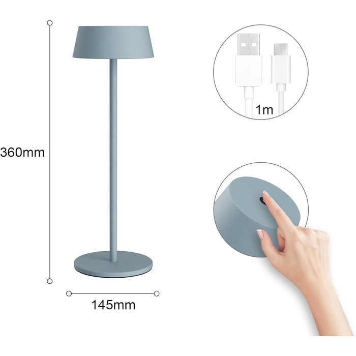 LED акумуляторні настільні лампи K-Bright (2 шт.), тепле біле світло 3000K, димування, для дому та саду (блакитний, 1 шт.)
