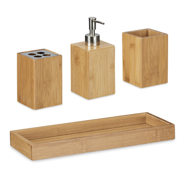 Relaxdays Bamboo Bathroom Accessories Set
