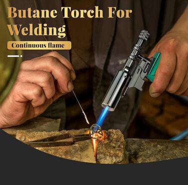 Газовий пальник для кухні Küchenbrenner: потужний Jet-полум'я, заправний бутаном, для крем-брюле, паяння (без бутану), чорний Wb009