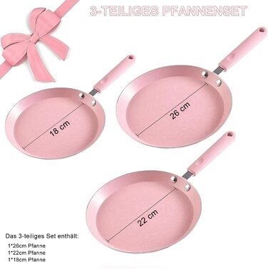 Набір сковорідок Maxspace 3 шт. з антипригарним покриттям, 18, 22, 26 см, для всіх типів плит, рожевий