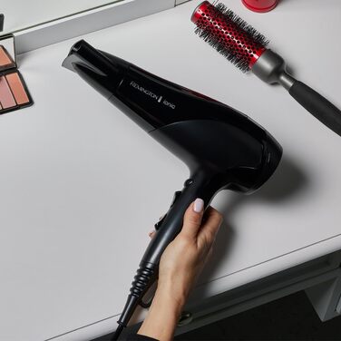 Фен Remington D3198 з іонізацією, чорний (2200W) з насадкою-дифузором та насадкою для укладки, 3 режими нагріву, 2 режими обдування + режим охолодження