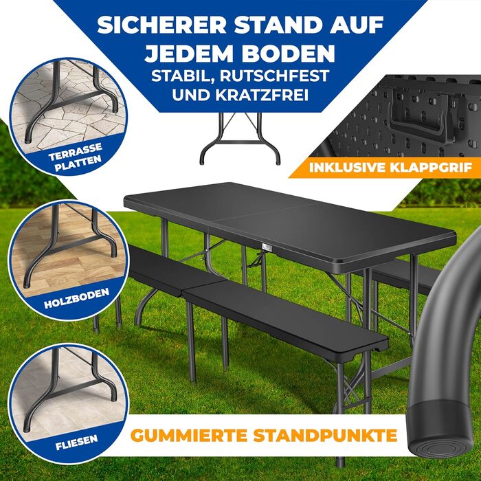 Складний стіл KESSER Buffettisch 183x76 см для кемпінгу, саду, тераси, балкону. Анодований алюміній, 6 осіб, з чохлом та ручкою для транспортування, антрацит