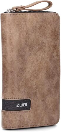 Two large women's wallets/purses O.Wallet OW2 brown vintage-style wallet, wallet with all-around zipper, 15 card slots, 2 bill compartments, coin pocket & see-through pocket