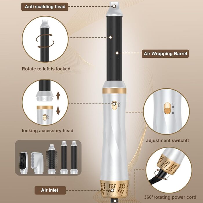 Фен-щітка 5 в 1 для волосся: стайлер, плойка, об'єм, локони