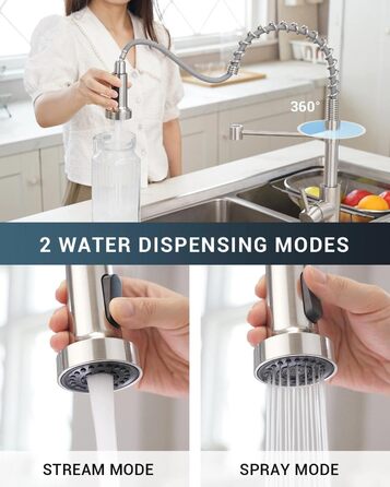 Змішувач для кухні APPASO 3-Wege, чорний, з нержавіючої сталі, 360° обертання, для фільтрації води