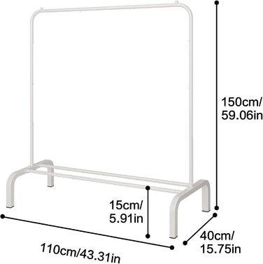 JIUYOTREE Clothes Rack, Coat Rack, Metal Clothes Rod, Durable Clothes Rod with Bottom Frame for Coats, Skirts, Shirts, Sweaters, White