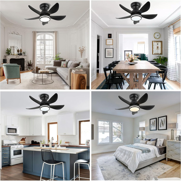 30-дюймовий стельовий вентилятор з підсвічуванням RGB, диммирування, керування пультом та додатком, 6 швидкостей, таймер, чорний, діаметр 76 см