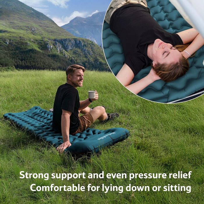 Килимок для кемпінгу Naturehike, ультралегкий надувний, з інтегрованим насосом, для велосипедних походів та наметів, синій, одинарний