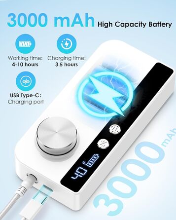 Електричний фрезер для нігтів з LCD дисплеєм, 40000 об/хв, 15 насадок, для манікюру та педикюру, F/R напрямок обертання, для салону та дому (білий)