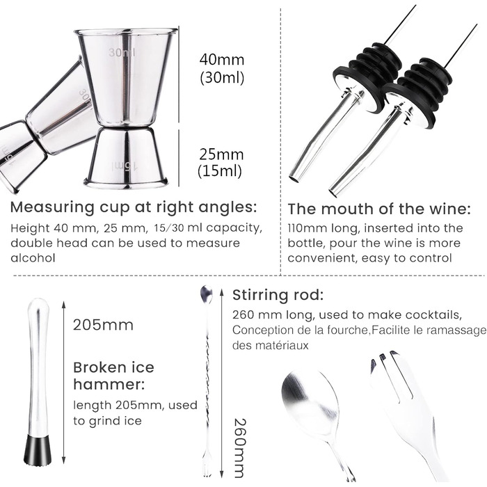Набір для коктейлів Baban Edelstahl, 10 предметів: шейкер, підставка з бамбука, мірний стакан, барна ложка, 750 мл. Подарунок для дому або бару