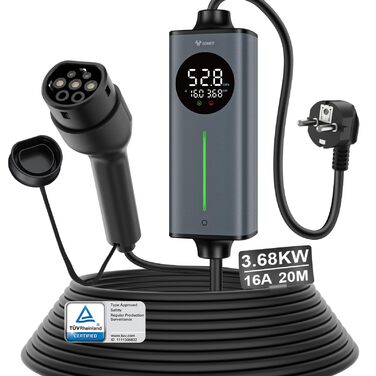 Кабель для зарядки електромобіля GONEO, Тип 2 - Schuko, 10м, 16A, 3.68 кВт, AC/DC, з захистом FI, автоматичним заземленням та контролем температури, таймер, сертифікат TÜV