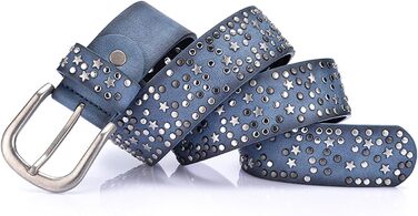 Жіночий шкіряний ремінь Stern з шипами, широкий ремінь для джинсів, регульований (Синій)