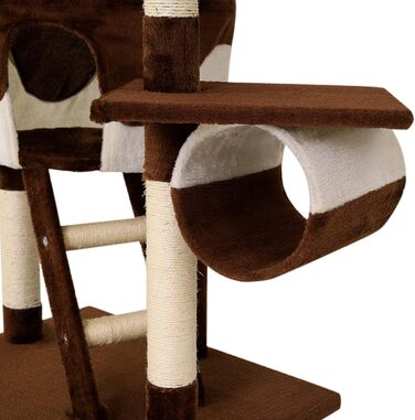 Котячий будиночок Lionto XXL з сизалю та плюшу: багатоярусний комплекс для котів з гамаком, тунелем та іграшками (колір: коричневий/бежевий, 230-250 см)