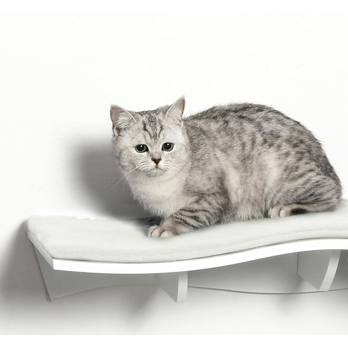 PawHut Cat Climbing Wall, Cat Hammock, Cat Bed, Wall Shelf, Wall Mount, Cat Furniture, Plush MDF, White, 53 x 28 x 12 cm