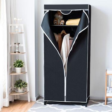 RELAX4LIFE Wardrobe with Metal Frame, Fabric Closet with Large Storage Space, Folding Wardrobe with Cover, Textile Closet with Non-Slip Feet, Folding Clothes Closet Fabric Closet (Black)