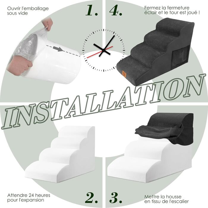 Dog stairs for small dogs, 4 steps pet stairs made of foam with a waterproof cover, detachable dog ramp cat stairs for sofa bed, send 1 lint roller (4-step black dog stairs)