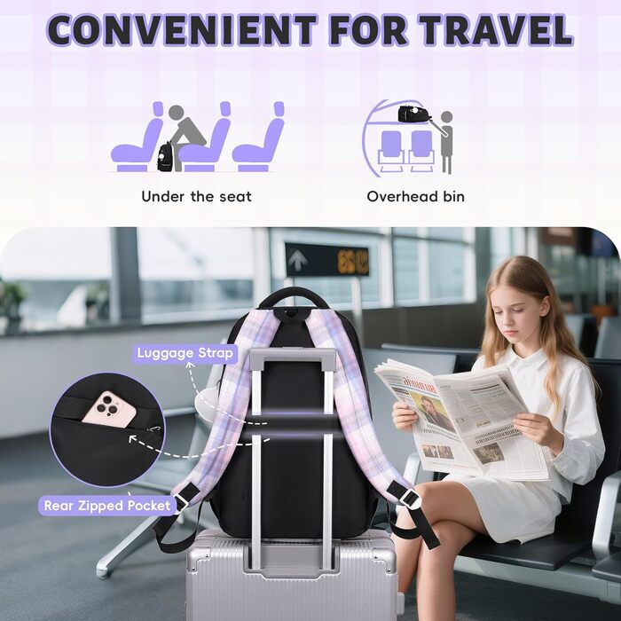 Шкільний рюкзак Tanou для дівчаток, водонепроникний, з візком, 9-16 років, чорний