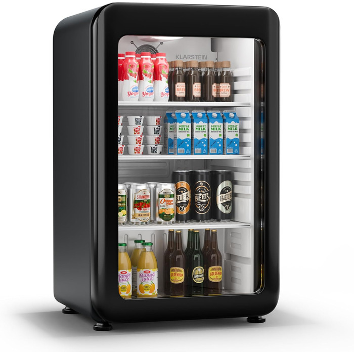 Klarstein Audrey Evo: Холодильник для напоїв 68л, Ретро-дизайн, LED-підсвічування, подвійне скло, 0-10°C, Клас енергоефективності C, регульовані ніжки, чорний