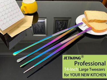 Набір кухонних пінцетів JETKONG 30,5 см, довгі кулінарні пінцети з нержавіючої сталі, для продуктів, 2 шт, кольори: рожеве золото, райдужний