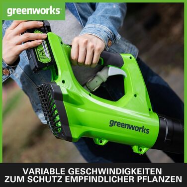 Greenworks G24ABK2 Axial Cordless Leaf Blower, 156 km/h, 4.27 m³/min, 24V 2Ah Battery & Charger, 3-Year Warranty
