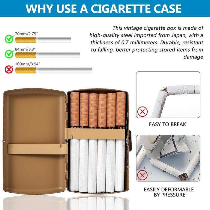 Металеве екіпеж для сигарет 84 мм, коричневе, для King Size (14 шт.), захист RFID